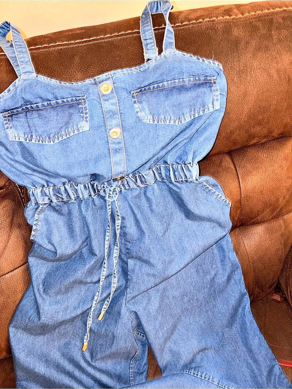 Denim-Style Jumpsuit in Blue Size Medium